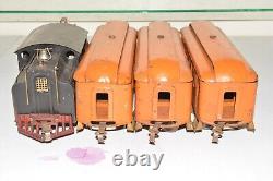 Lionel Prewar Standard Gauge Tin Toy #38 Train Set with Orange Cars