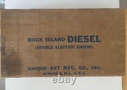 Vtg Unique Art O Gauge Rock Island Double Electric Diesel Engine Tin Litho-rare